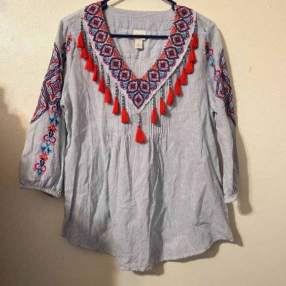 Chico pleasant Embroidered blouse, with tassels size 1 - Picture 2 of 12